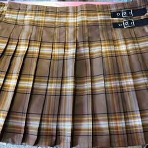 No Boundaries Brown Plaid A-Line Skirt